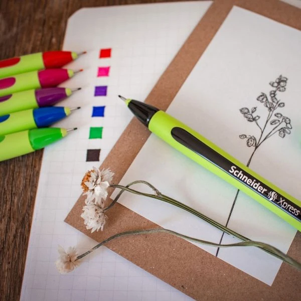 Schneider® Xpress Fineliner Porous Point Pen, Stick, Medium 0.8 Mm, Black Ink, Black/Green Barrel, 10/Box 5 Schneider® Xpress Fineliner Porous Point Pen, Stick, Medium 0.8 Mm, Black Ink, Black/Green Barrel, 10/Box - Image 3