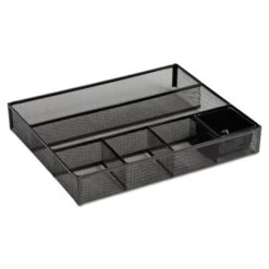 Rolodex Metal Mesh Deep Desk Drawer Organizer, Six Compartments, 15.25 X 11.88 X 2.5, Black