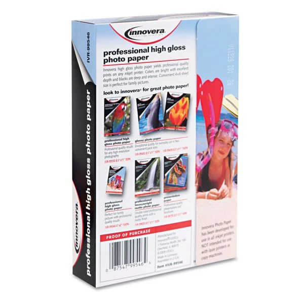 Innovera High-Gloss Photo Paper, 10 Mil, 4 X 6, High-Gloss White, 100/Pack 4 Innovera High-Gloss Photo Paper, 10 Mil, 4 X 6, High-Gloss White, 100/Pack - Image 2