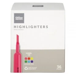 Chisel-Tip Highlighter, 100% Recycled Plastic, Assorted Fluorescent Colors, Pack Of 36