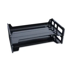 Universal Recycled Plastic Side Load Desk Trays, 2 Sections, Legal Size Files, 16.25" X 9" X 2.75", Black