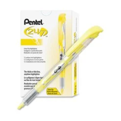 Pentel 24/7 Highlighters, Bright Yellow Ink, Chisel Tip, Bright Yellow/Silver/Clear Barrel, Dozen