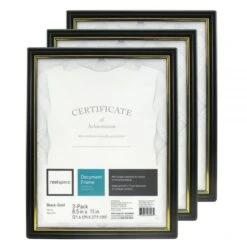 Document And Certificate Holders, 8-1/2" X 11", Black/Gold, Pack Of 3 Holders