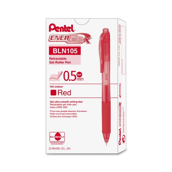 Pentel EnerGel-X Gel Pen, Retractable, Fine 0.5 Mm Needle Tip, Red Ink, Red Barrel, Dozen 5 Pentel EnerGel-X Gel Pen, Retractable, Fine 0.5 Mm Needle Tip, Red Ink, Red Barrel, Dozen - Image 3