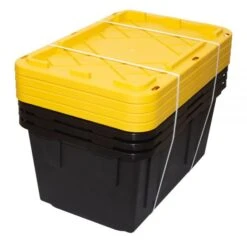 By GreenMade Professional Storage Tote With Handles/Snap Lid, 27 Gallon, 30-1/10" X 20-1/4" X 14-3/4", Black/Yellow, Pack Of 4