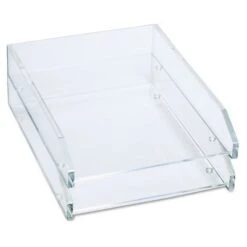 Kantek Clear Acrylic Letter Tray, 2 Sections, Letter Size Files, 10.5" X 13.75" X 2.5", Clear, 2/Pack