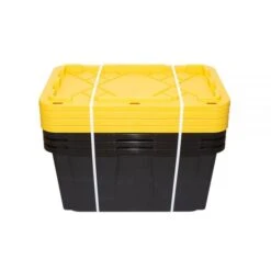 By GreenMade Professional Storage Tote With Handles/Snap Lid, 27 Gallon, 30-1/10" X 20-1/4" X 14-3/4", Black/Yellow, Pack Of 4 -Office Supplies Shop 1ac71e34258653c74880e79dea942b1faa