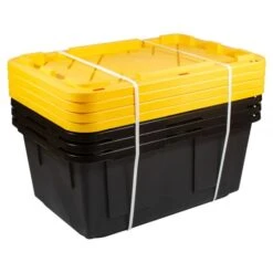 By Greenmade Professional Storage Totes, 23-Gallon, Black/Yellow, Pack Of 4 Totes