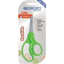 Westcott For Kids Scissors, 5" Length, 1 3/4" Cut, Pointed,Blue/Green/Pink/Yellow,30/Pack