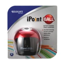 Westcott IPoint Ball Battery Sharpener, Battery-Powered, 3 X 3.25, Red/Black
