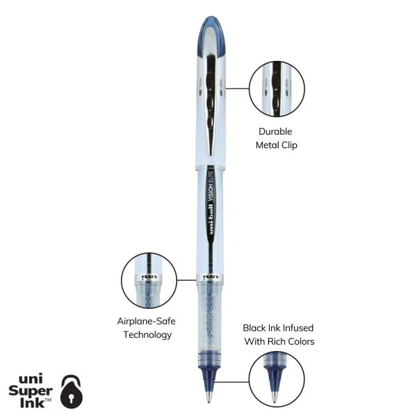 Uniball Vision Elite Liquid Ink Rollerball Pens, Bold Point, 0.8 Mm, White Barrel, Blue/Black Ink, Pack Of 12 11 Uniball Vision Elite Liquid Ink Rollerball Pens, Bold Point, 0.8 Mm, White Barrel, Blue/Black Ink, Pack Of 12 - Image 9