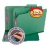 Smead Colored Pressboard Fastener Folders With SafeSHIELD Coated Fasteners, 2" Expansion, 2 Fasteners, Letter Size, Green, 25/Box
