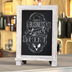 Canterbury 9.5" X 14" Whitewashed Tabletop Magnetic Chalkboard Sign With Metal Scrolled Legs, Hanging Wall Chalkboard, Countertop Memo Board
