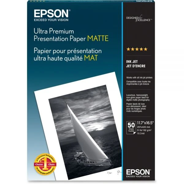 Epson® Epson Ultra Premium Matte Presentation Paper, 10 Mil, 11.75 X 16.5, White, 50/Pack 4 Epson® Epson Ultra Premium Matte Presentation Paper, 10 Mil, 11.75 X 16.5, White, 50/Pack - Image 2