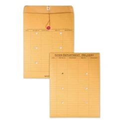 Quality Park Brown Kraft String/Button Interoffice Envelope, #97, Two-Sided Five-Column Format, 52-Entries, 10 X 13, Brown Kraft, 100/CT