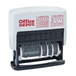 Self-Inking 12-in-1 Micro Message Stamp Dater, 1-1/16” X 5/32 Impression, Black Ink