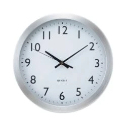 Universal Brushed Aluminum Wall Clock, 12" Overall Diameter, Silver Case, 1 AA (sold Separately)