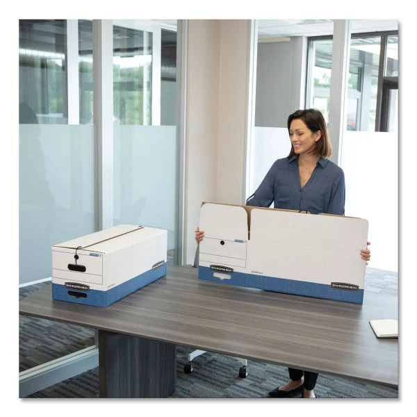 Bankers Box STOR/FILE Medium-Duty Strength Storage Boxes, Legal Files, 15.25" X 19.75" X 10.75", White/Blue, 4/Carton 9 Bankers Box STOR/FILE Medium-Duty Strength Storage Boxes, Legal Files, 15.25" X 19.75" X 10.75", White/Blue, 4/Carton - Image 7