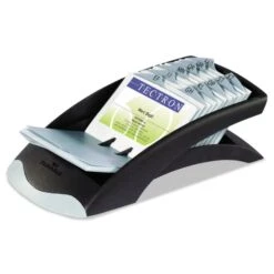 Durable VISIFIX Desk Business Card File, Holds 200 2.88 X 4.13 Cards, 5 X 9.31 X 3.56, Plastic, Graphite/Black