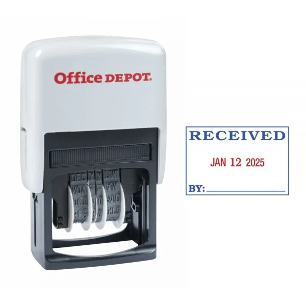 Received Date Stamp Dater, Self-Inking With Extra Pad, 1" X 1-3/4" Impression, Red And Black Ink 3 Received Date Stamp Dater, Self-Inking With Extra Pad, 1" X 1-3/4" Impression, Red And Black Ink