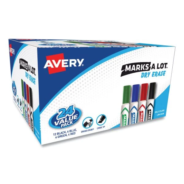 Avery MARK A LOT Desk-Style Dry Erase Marker, Chisel Tip, Assorted, 24/Pack 3 Avery MARK A LOT Desk-Style Dry Erase Marker, Chisel Tip, Assorted, 24/Pack