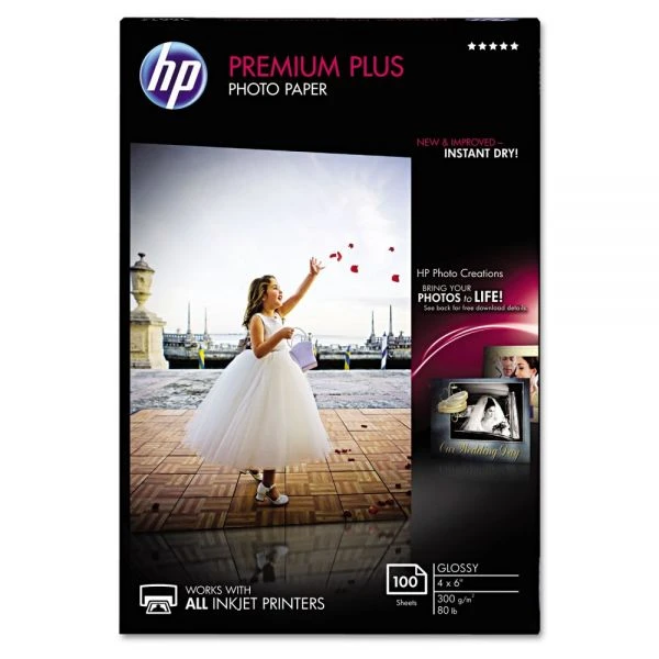 HP Premium Plus Photo Paper, 11.5 Mil, 4 X 6, Glossy White, 100/Pack 3 HP Premium Plus Photo Paper, 11.5 Mil, 4 X 6, Glossy White, 100/Pack