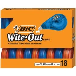 BIC Wite-Out EZ Correct Correction Tape Value Pack, Non-Refillable, Blue/Orange Applicators, 0.17" X 472", 18/Pack -Office Supplies Shop 454b66e4fd72b7c3b1e9aafc3bc066234c