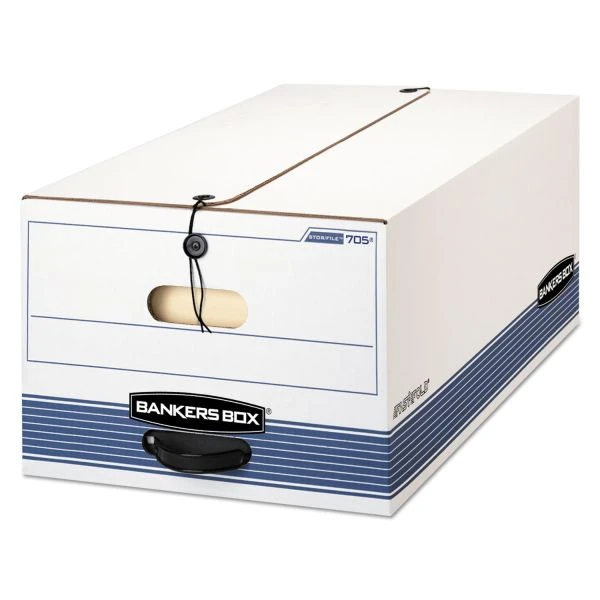 Bankers Box STOR/FILE Medium-Duty Strength Storage Boxes, Legal Files, 15.25" X 19.75" X 10.75", White/Blue, 4/Carton 3 Bankers Box STOR/FILE Medium-Duty Strength Storage Boxes, Legal Files, 15.25" X 19.75" X 10.75", White/Blue, 4/Carton