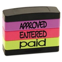 Trodat Interlocking Stack Stamp, APPROVED, ENTERED, PAID, 1.81" X 0.63", Assorted Fluorescent Ink