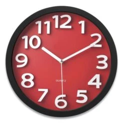 Victory Light Wall Clock With Raised Numerals And Silent Sweep Dial, 13" Overall Diameter, Black Case, Red Face, 1 AA (sold Separately)