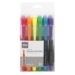 Liquid Ink Highlighters With Chisel Tips, Assorted Colors, Pack Of 12