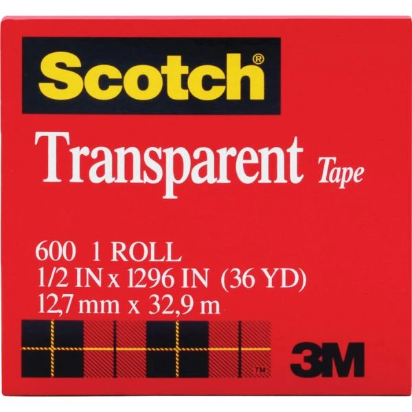 Scotch Glossy Transparent Tape, 1/2" X 1296", 1" Core, 12/Pack 3 Scotch Glossy Transparent Tape, 1/2" X 1296", 1" Core, 12/Pack