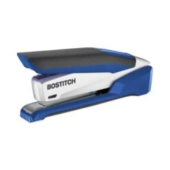 Bostitch InPower Spring-Powered Desktop Stapler With Antimicrobial Protection, 28-Sheet Capacity, Blue/Silver