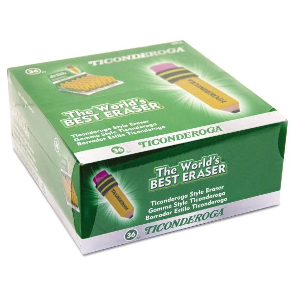 Ticonderoga Shaped Eraser, For Pencil Marks, Pencil Shaped, Small, Yellow/Green/Pink, 36/Box 3 Ticonderoga Shaped Eraser, For Pencil Marks, Pencil Shaped, Small, Yellow/Green/Pink, 36/Box