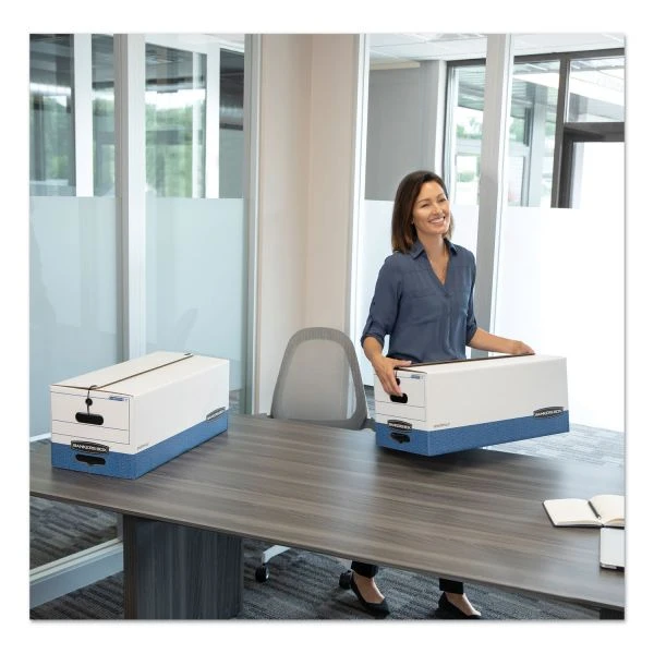 Bankers Box STOR/FILE Medium-Duty Strength Storage Boxes, Legal Files, 15.25" X 19.75" X 10.75", White/Blue, 4/Carton 5 Bankers Box STOR/FILE Medium-Duty Strength Storage Boxes, Legal Files, 15.25" X 19.75" X 10.75", White/Blue, 4/Carton - Image 3