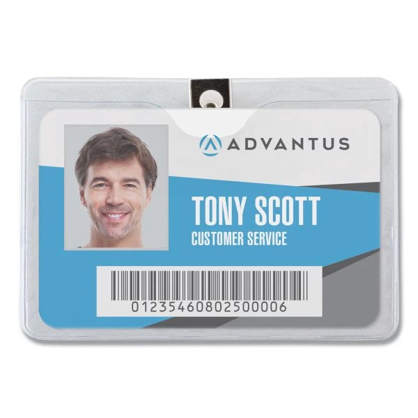 Advantus ID Badge Holders With Clip, Horizontal, Clear 4.13" X 3.38" Holder, 3.88" X 3" Insert, 50/Pack 3 Advantus ID Badge Holders With Clip, Horizontal, Clear 4.13" X 3.38" Holder, 3.88" X 3" Insert, 50/Pack