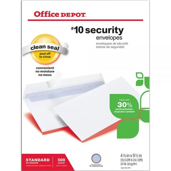 #10 Security Envelopes, 4-1/8" X 9-1/2", Clean Seal, 30% Recycled, White, Box Of 500 6 #10 Security Envelopes, 4-1/8" X 9-1/2", Clean Seal, 30% Recycled, White, Box Of 500 - Image 4