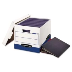 Bankers Box BINDERBOX Storage Boxes, Letter Files, 13.13" X 20.13" X 12.38", White/Blue, 12/Carton