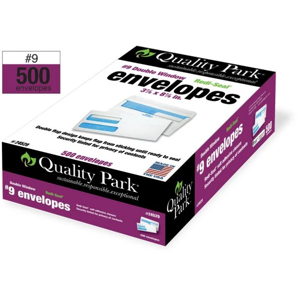 Quality Park Double Window Redi-Seal Security-Tinted Envelope, #9, Commercial Flap, Redi-Seal Adhesive Closure, 3.88 X 8.88, White, 500/BX 7 Quality Park Double Window Redi-Seal Security-Tinted Envelope, #9, Commercial Flap, Redi-Seal Adhesive Closure, 3.88 X 8.88, White, 500/BX - Image 5