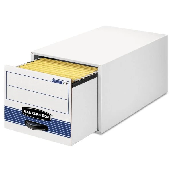 Bankers Box STOR/DRAWER STEEL PLUS Extra Space-Savings Storage Drawers, Legal Files, 17" X 25.5" X 11.5", White/Blue, 6/Carton 3 Bankers Box STOR/DRAWER STEEL PLUS Extra Space-Savings Storage Drawers, Legal Files, 17" X 25.5" X 11.5", White/Blue, 6/Carton
