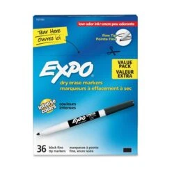 EXPO Low-Odor Dry-Erase Marker Value Pack, Fine Bullet Tip, Black, 36/Box