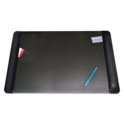 Artistic Executive Desk Pad With Antimicrobial Protection, Leather-Like Side Panels, 36 X 20, Black