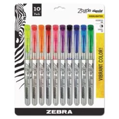 Zebra Zazzle Liquid Ink Highlighter, Assorted Ink Colors, Chisel Tip, Assorted Barrel Colors, 10/Set