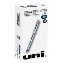 Uniball Vision Elite Liquid Ink Rollerball Pens, Bold Point, 0.8 Mm, White Barrel, Blue/Black Ink, Pack Of 12