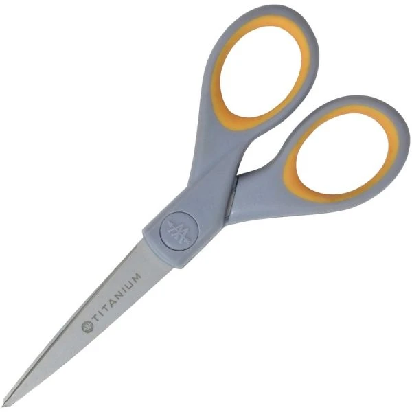 Westcott Titanium Bonded Scissors, 5" And 7" Long, 2.25" And 3.5" Cut Lengths, Gray/Yellow Straight Handles, 2/Pack 5 Westcott Titanium Bonded Scissors, 5" And 7" Long, 2.25" And 3.5" Cut Lengths, Gray/Yellow Straight Handles, 2/Pack - Image 3