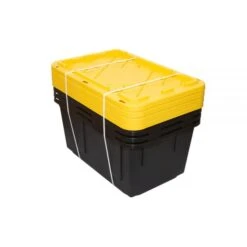 By GreenMade Professional Storage Tote With Handles/Snap Lid, 27 Gallon, 30-1/10" X 20-1/4" X 14-3/4", Black/Yellow, Pack Of 4 -Office Supplies Shop 688d41acbfac9d99f24d3a5256e5d64654