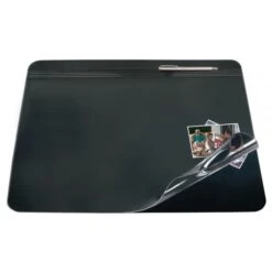 Overlay Desk Pad With Antimicrobial Treatment, 19" X 24", Black/Clear