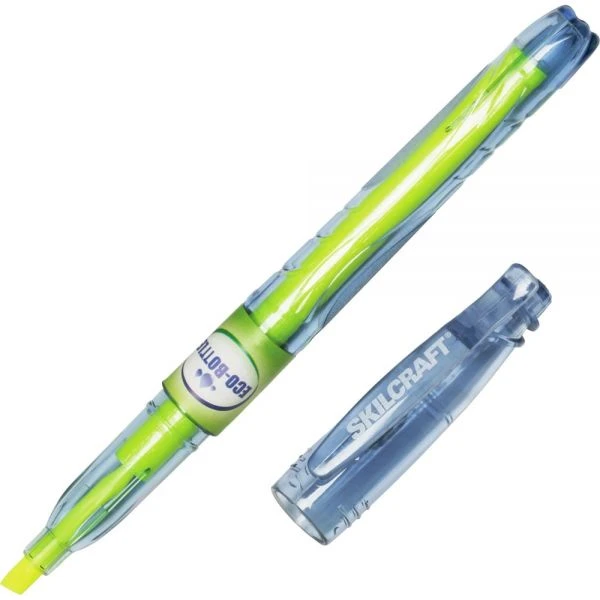 SKILCRAFT 100% Recycled Barrel Highlighters, Chisel Point, Fluorescent Yellow, Pack Of 12 4 SKILCRAFT 100% Recycled Barrel Highlighters, Chisel Point, Fluorescent Yellow, Pack Of 12 - Image 2