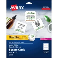 Avery Avery Square Cards W/Rounded Edges, 2.5"x2.5" , 90 Lbs. 180 Laser Cards