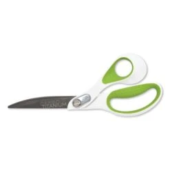 Westcott CarboTitanium Bonded Scissors, 9" Long, 4.5" Cut Length, White/Green Bent Handle
